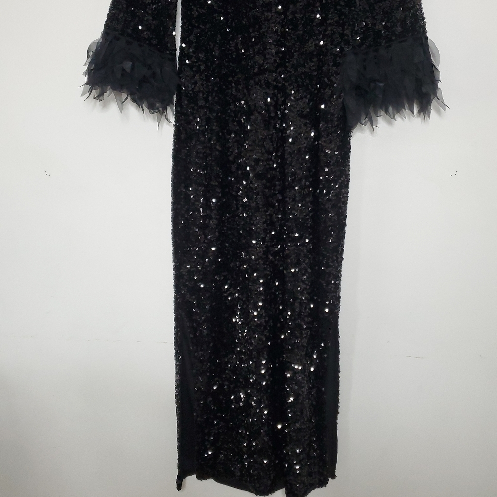 $898 Frances Valentine Regina Sequin Dress Size M Black Designer Wedding Glamour - Picture 8 of 16